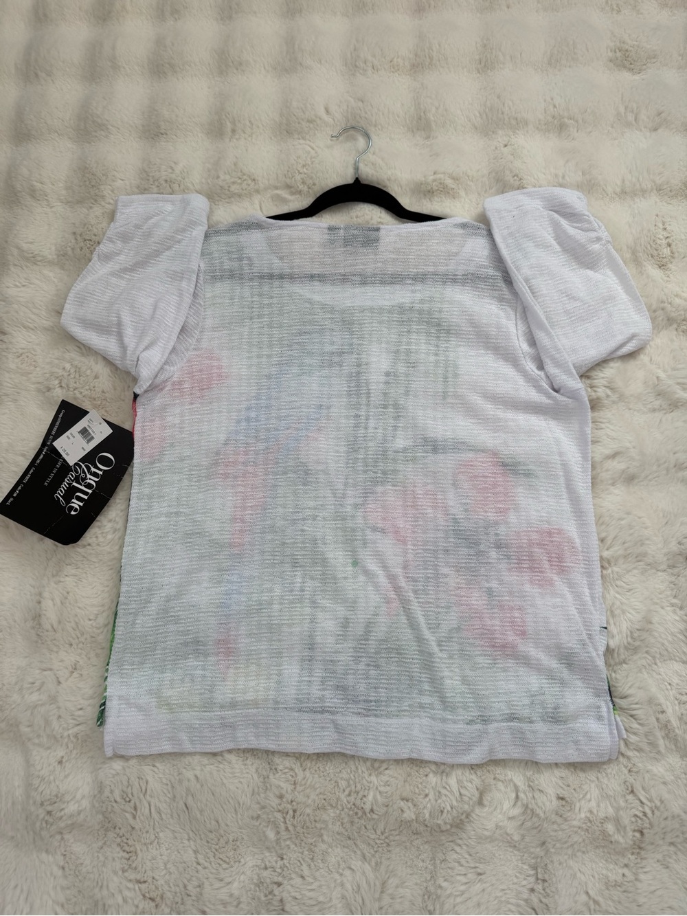 Onque Casuals White Top with Black Trim and Green Print - Picture 5 of 8